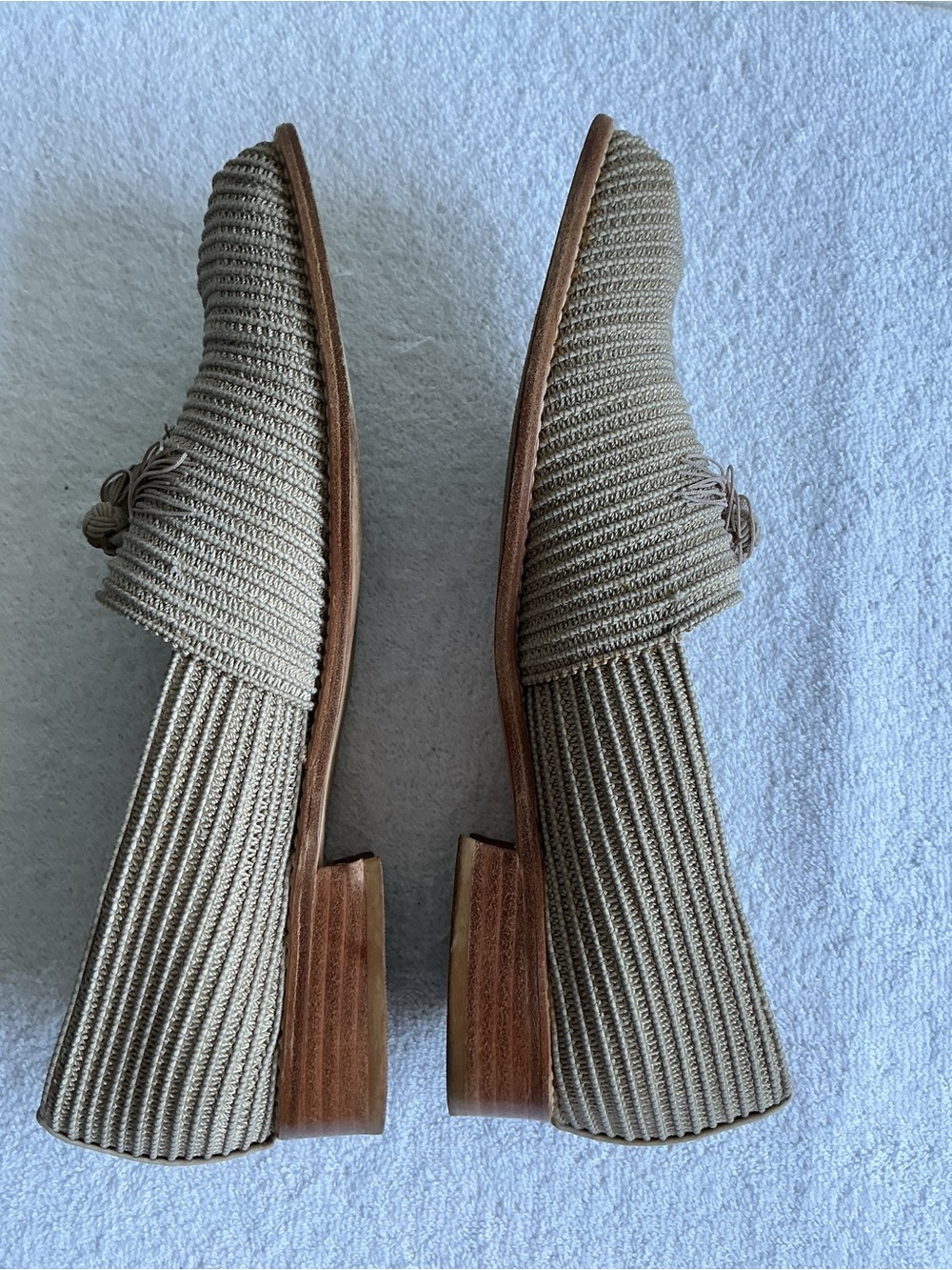 Stuart Weitzman Taupe Raffia Tassel Slip-Ons - Picture 8 of 15